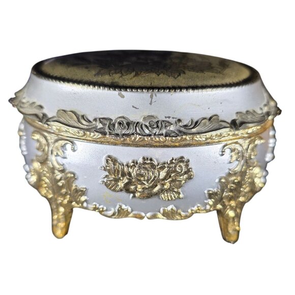 Vtg Sankyo Metal Footed Music Box Floral Hummingbird Engraved "Anna" Evergreen - Picture 1 of 8